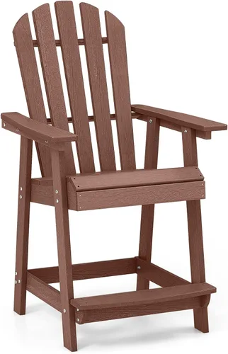 Miniatura 10 de Tangkula Taburete de bar para exteriores, silla Adirondack alta de polietileno de alta densidad con reposabrazos y reposapiés, resistente a la Marrón