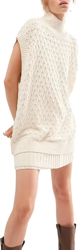 Miniatura 2 de NUFIWI Conjunto de dos piezas de punto para mujer, sin mangas, cuello alto, sin botones, ajustado, minifalda, conjunto a juego