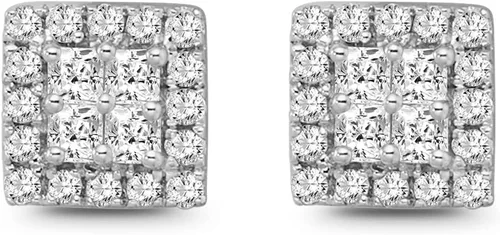 Aretes tipo dormilona de oro blanco de 10 quilates con forma de princesa para mujer (14 cttw, color I-J, claridad I2-I3)