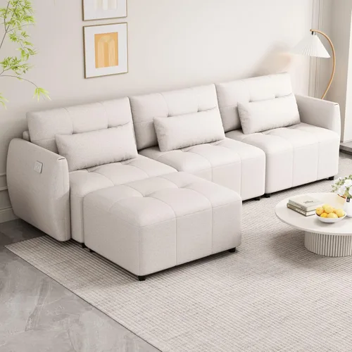 Miniatura 3 de KEVINSPACE Sofá moderno de 113.3 pulgadas, sofá de 3 plazas para sala de estar, sofá de tela de felpilla con puertos USB otomano, juego de 3