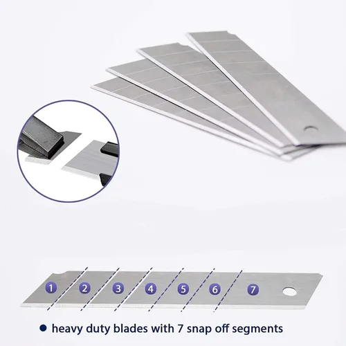 Miniatura 5 de Cuchillo utilitario resistente de 0.984 in, cortador de caja con 10 cuchillas retráctiles SK-5, cortadores a presión con agarre de goma para cartón
