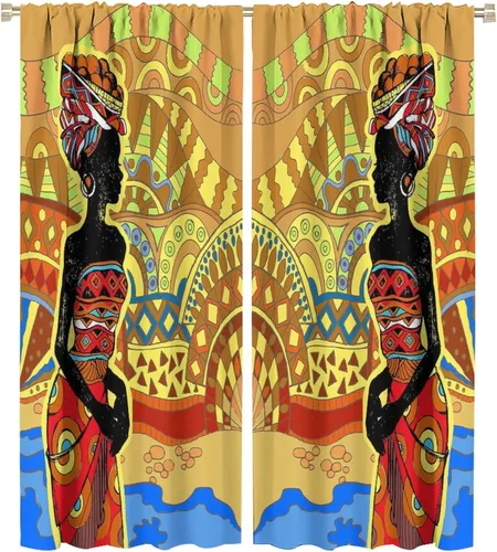 Miniatura 24 de Cortina de mujer africana, con estampado étnico tribal y étnico, reducción de ruido, para dormitorio, sala de estar, cortinas con aislamiento