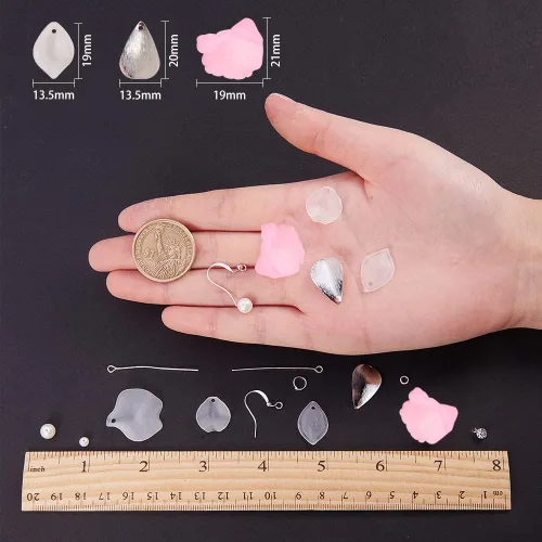 Miniatura 3 de SUNNYCLUE 1 caja de 10 pares de aretes colgantes de acrílico esmerilado de flores de lirio de cala, kits de fabricación de aretes de perlas de Diy