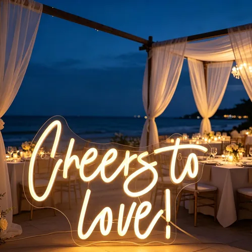 Miniatura 6 de QiaoFei Letrero LED de neón con texto en inglés «Cheers To Love» alimentado por USB con regulador de intensidad, luces de neón para habitación