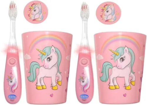 Miniatura 12 de Lily's Home Cepillo de dientes para niños con temporizador intermitente para niños con cerdas suaves, taza emergente y cubierta - Divertido cepillo