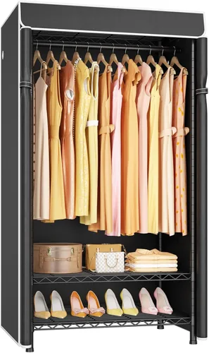 Miniatura 10 de ULIFHOME H5C Plus - Perchero con tapa, armario portátil para colgar ropa, percheros cubiertos de alta resistencia, percheros con estantes, carga