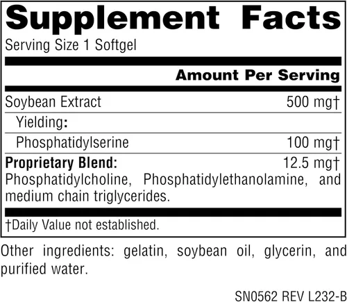 Miniatura 4 de Source Naturals Suplemento enzimático estabilizado con complejo fosfatidil serina 500 mg - 100% puro - 60 cápsulas blandas