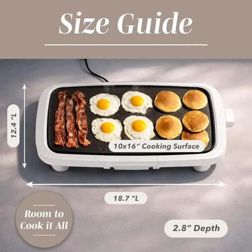 Miniatura 5 de COOK WITH COLOR Plancha eléctrica de 1200 W, superficie antiadherente para panqueques, hamburguesas, huevos y más, control de temperatura extraíble