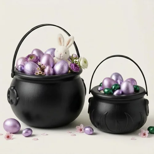 Miniatura 41 de PMU Caldero de Pascua de 8 pulgadas, 6 unidades, caldero de plástico verde, decoración de Pascua para decoración del hogar y fiesta