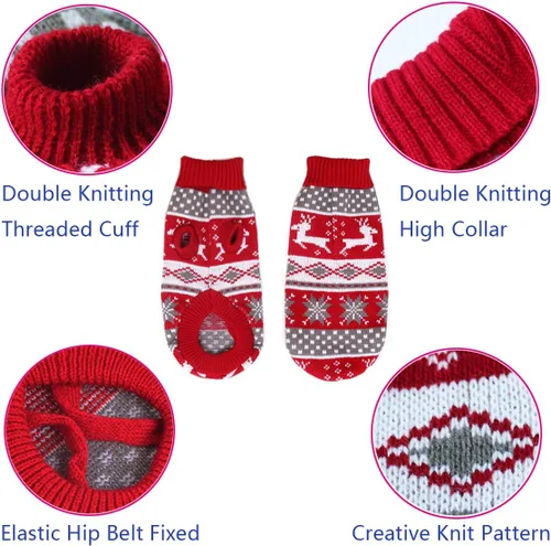 Miniatura 2 de Suéteres de Navidad para perros, ropa de invierno para mascotas, ropa de Navidad, abrigos cálidos clásicos, renos, copos de nieve, suéter de rombos