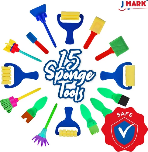 Miniatura 3 de J MARK Juego de pintura para niños pequeños de 38 piezas, incluye pintura de témpera lavable, bata de arte, papel de pintura, pinceles, herramientas