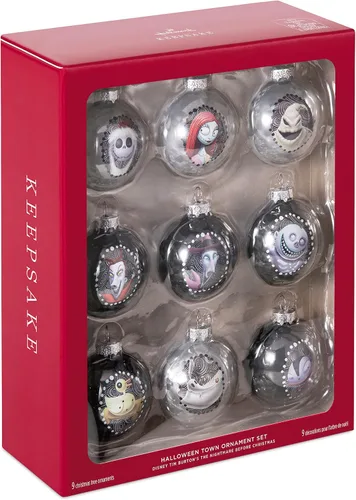Miniatura 3 de Hallmark Keepsake Adornos de Navidad 2023, Disney Tim Burton, The Nightmare Before Christmas Halloween Town, adorno de cristal, juego de 9, regalos