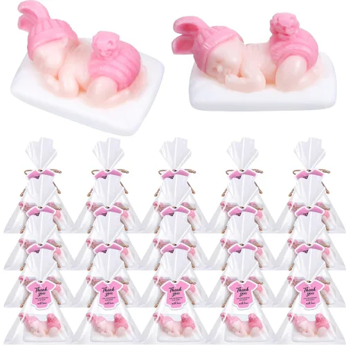 Paquete de 50 jabones de baby shower, hechos a mano, para dormir, baby shower, perfumado, con etiquetas de regalo, para invitados, niñas y niños
