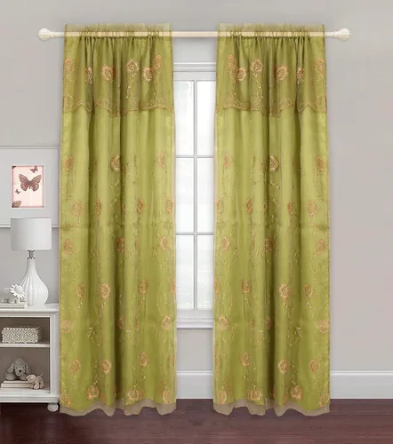 Miniatura 2 de UNIWARE Cortina de ventana de 54 x 84 pulgadas, flores bordadas (blanco/rojo)