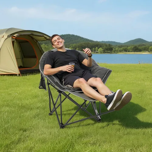 Miniatura 2 de OUTDOOR LIVING SUNTIME Silla de campamento cómoda acolchada de gran tamaño con reposapiés extraíble, capacidad de peso de 400 libras, silla plegable