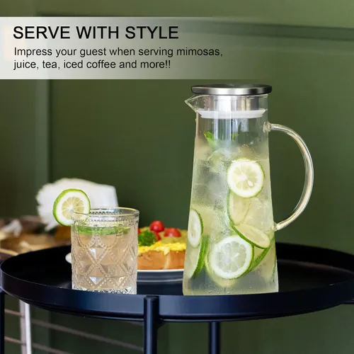 Miniatura 6 de SUSTEAS Jarra de Vidrio de 1.5 Litros 51oz con Tapa, Fácil de Limpiar, Jarra de Agua de Vidrio Resistente al Calor con Asa para Bebidas