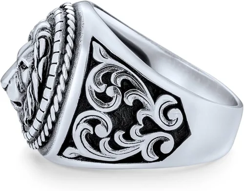 Miniatura 3 de Anillo de plata de ley 925K con diseño de león, Plata de ley, Sin piedra