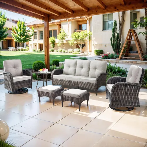 Miniatura 75 de Belord Sillas de Mimbre Giratorias Mecedoras para Patio - Juego de 2 Sillas Mecedoras Giratorias para Exteriores con Mesa Auxiliar de Ratán, Silla