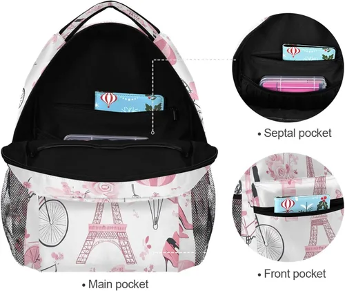 Miniatura 8 de Mochila de San Valentín, París, Torre Eiffel, para adultos, mochila escolar casual, bolsa universitaria de viaje, con cremallera, mochila de color3