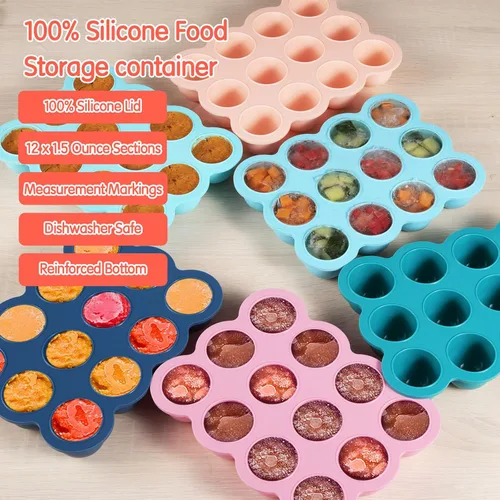 Miniatura 2 de Bandeja congelador de alimentos para bebés de 6 x 3 onzas con clip en la tapa, verde brillante, moldes para congelador a prueba de fugas, contenedor