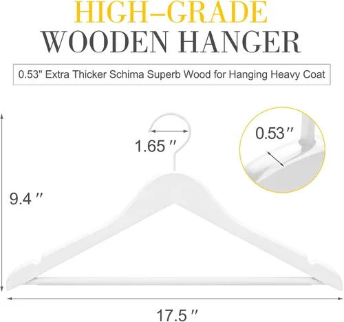 Miniatura 3 de TOPIA HANGER CT01W - Perchas de madera maciza con gancho extra grueso y barra antideslizante para pantalones, perchas resistentes con muescas