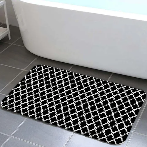 Miniatura 3 de JAWO Tapete de baño blanco y negro, de franela con enrejado marroquí, antideslizante, para cocina, ducha, bañera, fregadero, (16 x 24 pulgadas)