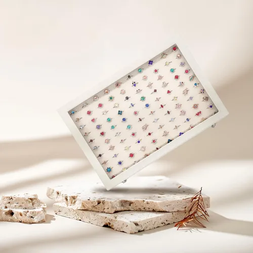 Miniatura 4 de Stratalife Organizador de joyas, bandeja de exhibición de anillos, caja de almacenamiento para anillos con tapa de vidrio, cajas de terciopelo