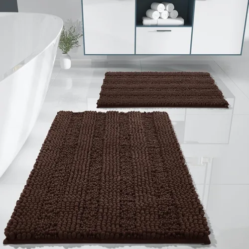 Miniatura 10 de Yimobra Juego de 2 alfombras de baño de felpilla suave y absorbente y alfombra para inodoro en forma de U, antideslizante, lavable a máquina