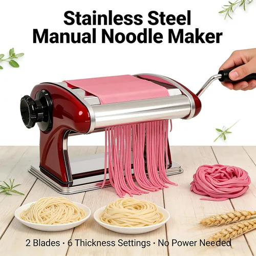 Miniatura 8 de LEONEBEB Máquina de pasta y rodillo de manivela de mano - Máquina de fideos manual 2 en 1 con cortadores integrados de 0.079 in/0.157 in, grosor