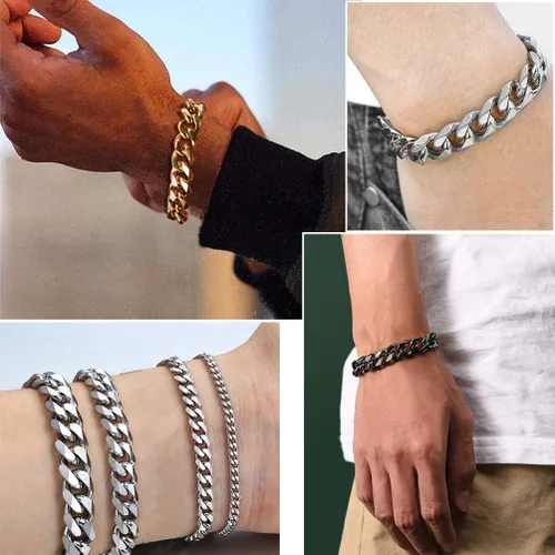 Miniatura 3 de PROSTEEL 316L Stainless Steel Cuban Link Bracelets for Men Women GoldBlackSilver Tone Nickel-Free Hypoallergenic Jewelry 75826 Come Gift Box