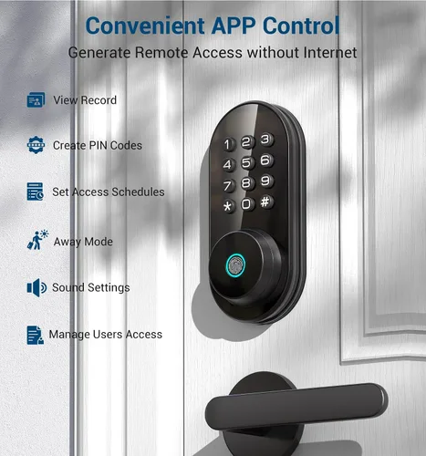 Miniatura 3 de TEEHO TE342 Cerradura inteligente de puerta de entrada sin llave con teclado, control remoto de aplicación Bluetooth, cerrojo electrónico para Negro