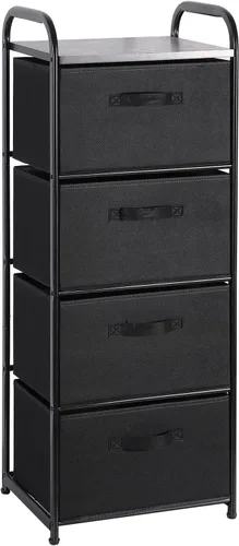 Miniatura 17 de MAX Houser Cómoda de tela de 4 cajones para almacenamiento, cómoda con parte superior de madera, mesita de noche vertical con marco de metal