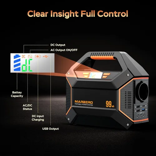 Miniatura 4 de MARBERO Generador solar de 155 Wh con panel solar incluido Estación de energía portátil de 30 W, 100 W, 150 W, sobretensión, multisalida, generador