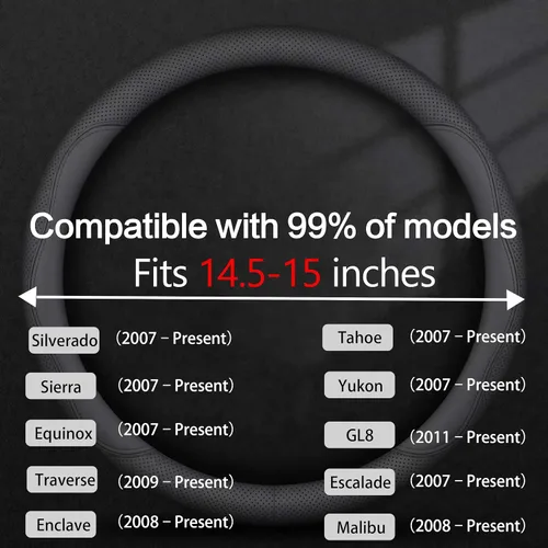 Miniatura 3 de Funda de cuero para volante de automóvil, transpirable, perforada con láser, líneas dobles negras puras, textura premium, 14.5-15 pulgadas