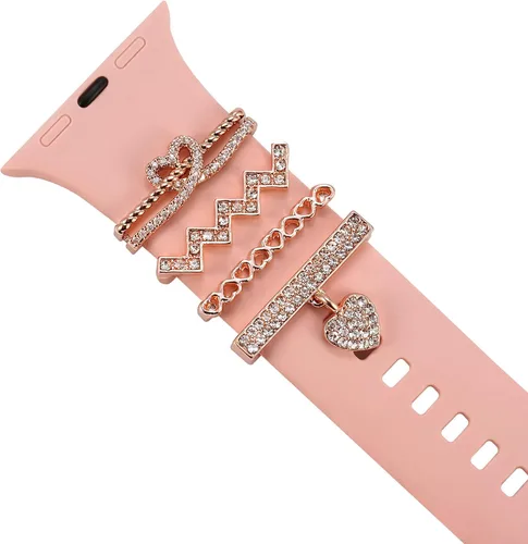Anillos decorativos de corazón compatibles con correas de silicona de Apple Watch de 1.772 in, 1.732 in, 1.654 in, 1.614 in, 1.575 in, 1.496 in, 7,