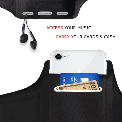 Miniatura 3 de RevereSport Brazalete para correr compatible con iPhone 12 Mini impermeable con bolsillos adicionales para llaves, dinero en efectivo y tarjetas