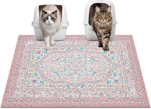 Miniatura 25 de Glittme Alfombrilla de Arena para Gatos con Base Antideslizante, Alfombrilla de Caja de Arena Impermeable que Atrapa la Arena, Fácil de Limpiar