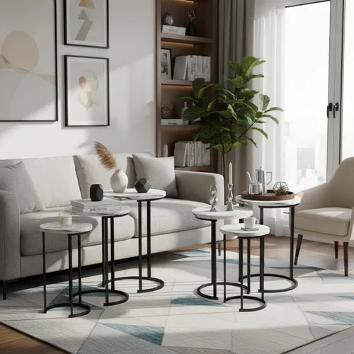 Miniatura 10 de Lavish Home Mesas nido – Juego de 3 mesas auxiliares redondas para sala de estar, dormitorio u oficina en casa – Juego de mesa auxiliar de mármol