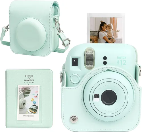 Miniatura 9 de CAIYOULE Funda para cámara para Fujifilm Instax Mini 12 cámara de película instantánea, bolsa cruzada protectora de cuero para cámara Fuji Mini 12