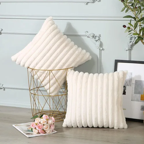 Miniatura 5 de Soleebee Juego de 2 fundas de cojín, terciopelo suave, acogedoras, pelo sintético de conejo, sofá, cama, silla, decorativa para el hogar, 22 x 22