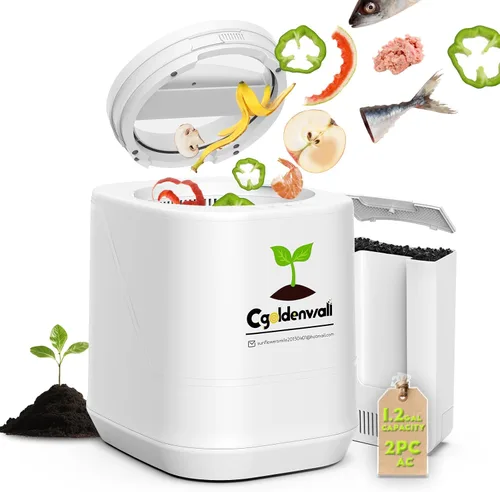 Compostador eléctrico para cocina, contenedor de compostaje inteligente grande con 2 filtros de carbono, fabricante de abono rápido que convierte