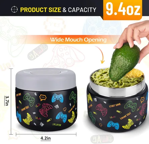 Miniatura 3 de Charcy Tarro de comida aislado de acero inoxidable para niños, termo de sopa de boca ancha a prueba de fugas, juego de recipientes para 8 horas