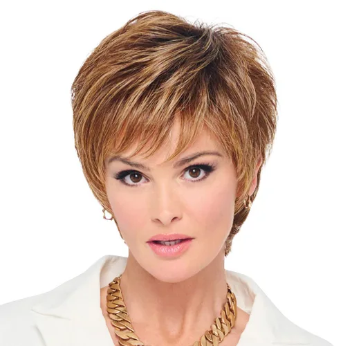 Miniatura 29 de Raquel Welch - Peluca corta Bob atada a mano feroz y enfocada por Hairuwear, gorra de tamaño medio, castaño iluminado por el sol RL10/12