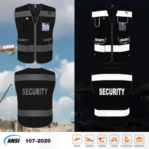 Miniatura 2 de TCCFCCT Chaleco de Seguridad de Malla para Guardia de Seguridad 9 Bolsillos Chaleco de Seguridad Reflectante de Alta Visibilidad para Hombres
