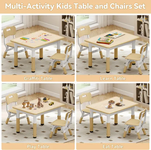 Miniatura 3 de GITAWUSA Juego de mesa y sillas de estudio para niños, juego de mesa y sillas para niños de 3 a 8 años, 31.5 pulgadas de largo x 23.6 pulgadas