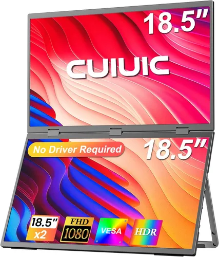 Monitor portátil dual, 18.5 pulgadas, 1080P FHD IPS plegable, triple apilado, extensor de pantalla de computadora portátil, USB-C Plug & Play,