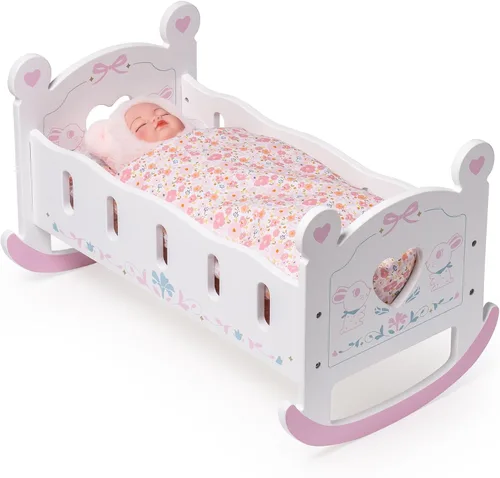 Miniatura 9 de ROBUD Cuna de Madera para Muñecas de Bebé, Juguetes de Cama para Muñecas de Bebé, para Muñecas de Hasta 18 Pulgadas, Accesorios para Muñecas