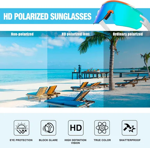 Miniatura 5 de Gafas de sol polarizadas de béisbol para hombres y mujeres, gafas de sol deportivas UV400, softbol, correr, ciclismo, MTB Naranja&Azul