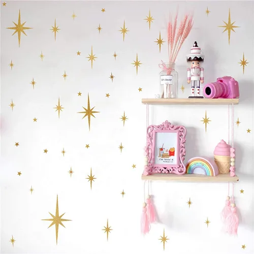 Miniatura 4 de Calcomanías de pared de estrellas para habitación de niñas (116 unidades), calcomanías de pared brillantes para pegar y despegar estrellas, 6