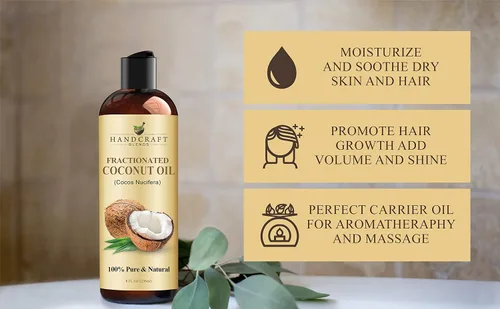 Miniatura 6 de Handcraft Blends Aceite de coco fraccionado, 8 onzas líquidas, 100% puro y natural, aceite portador de alta calidad para piel y cabello, cabello